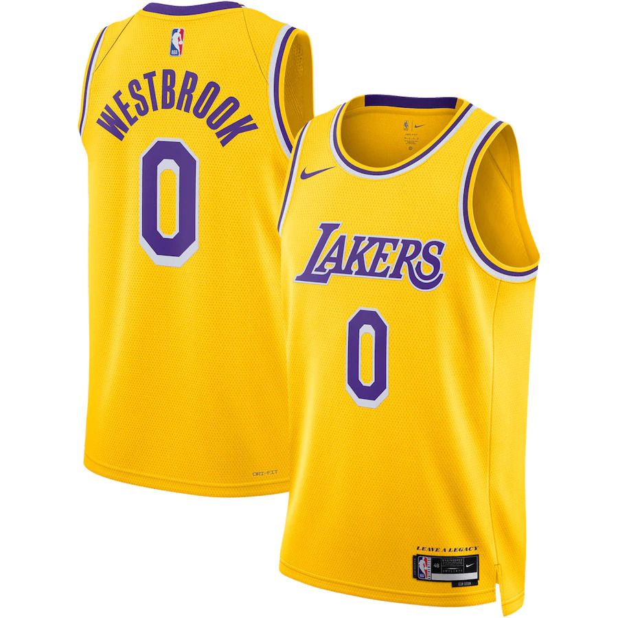 Men Los Angeles Lakers 0 Russell Westbrook Nike Gold 2022-23 Swingman NBA Jersey